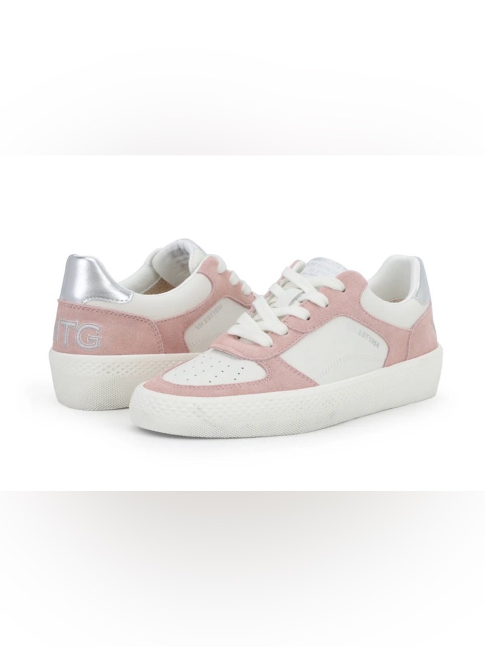 Vintage Havana Pink and White Low-Top Sneakers with Silver Heel